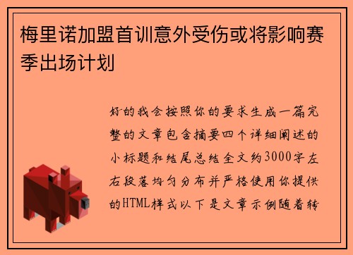 梅里诺加盟首训意外受伤或将影响赛季出场计划